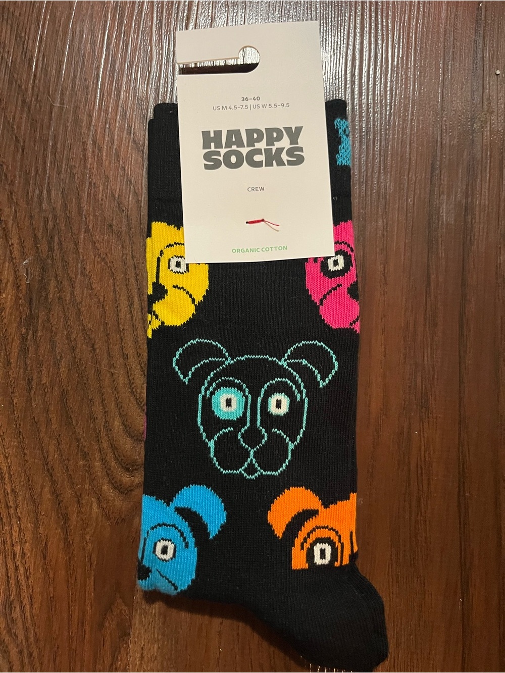 Happy Socks Men's Black Crew Socks with Colorful Dog Faces